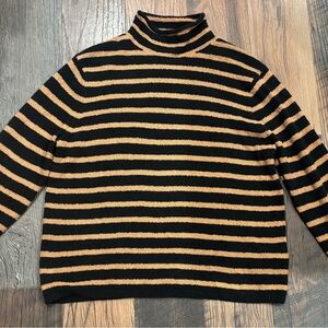 J. Crew Re-Imagined line Black and Tan Striped Knit sweater in size L.